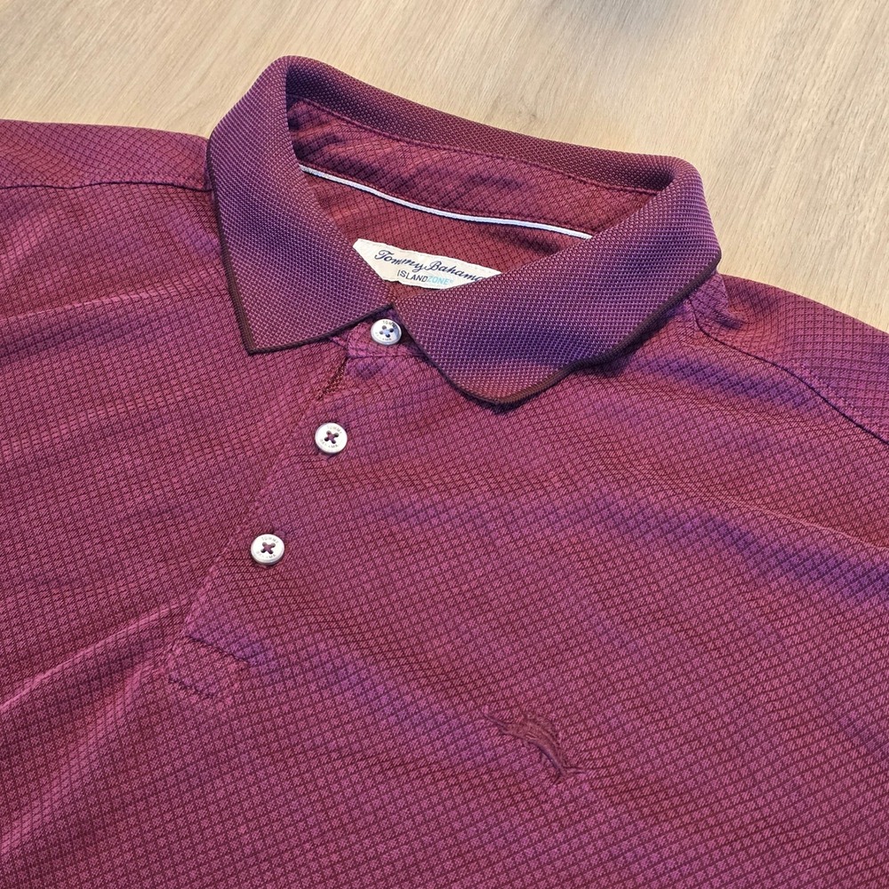 Tommy Bahama IslandZone Mens XL Burgundy Maroon Diamond Texture Polo Shirt XL